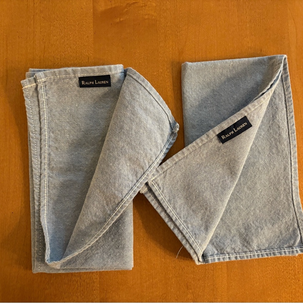 2 Ralph Lauren Blue Denim Color Napkins Vintage